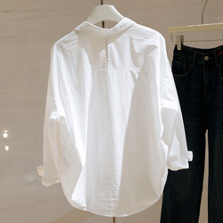 White Long-Sleeve Shirt for Women, 2026 Autumn New Korean Style, Loose Fit, Oversized, Lazy Design, Niche Layered Shirt