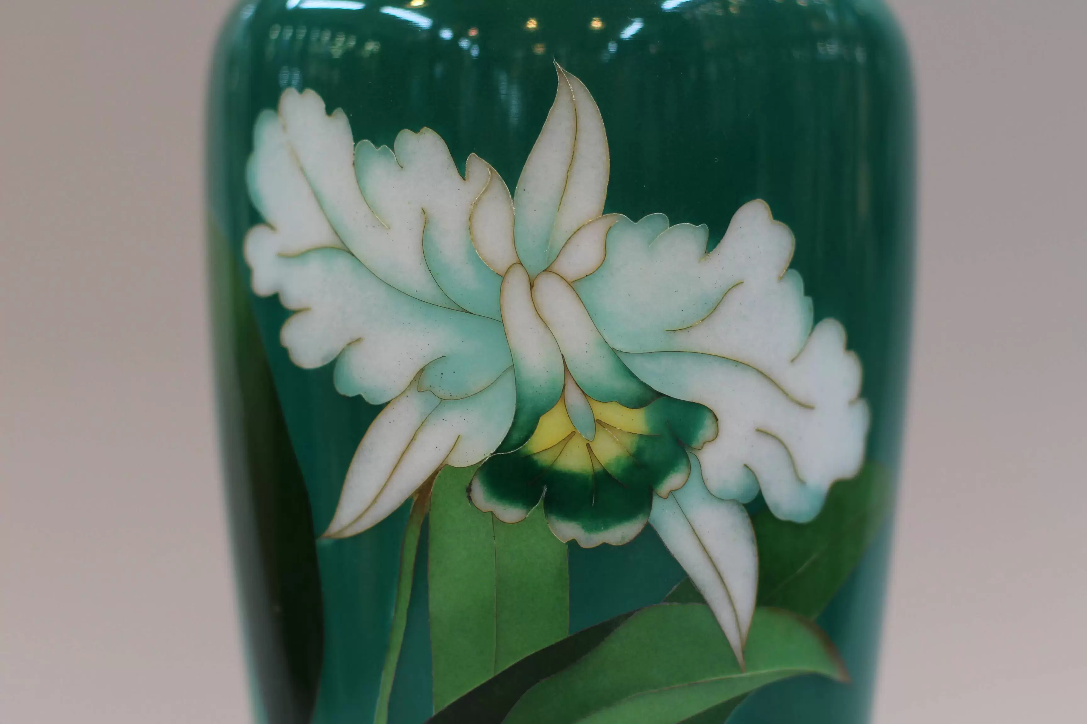 藏物轩 七宝烧七宝花瓶绿釉七宝百合花瓶日本景泰蓝