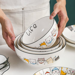 Nordic Household Ceramic Rice Bowl, Single Large Soup Bowl, Instant Noodle Bowl, Soup Basin, Cute and Unique Creative Tableware Set