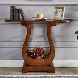 Solid Wood Entryway Console Table for Hallway, Simple Entryway Table, American-Style Corridor Cabinet, Semi-Circular Partition Cabinet, Light Luxury Style