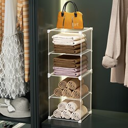 Pants Storage Organizer Wardrobe Clothes Layering Shelf 30cm Deep Household Plastic Transparent Storage Rack