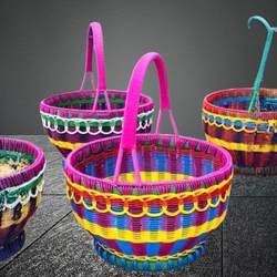 New Style Flower Basket, Hanging Basket, Camping Fruit Basket, Shopping Basket, Picking and Storage Basket, Picnic Portable Hand-Woven Country-Style Trendy Round Basket