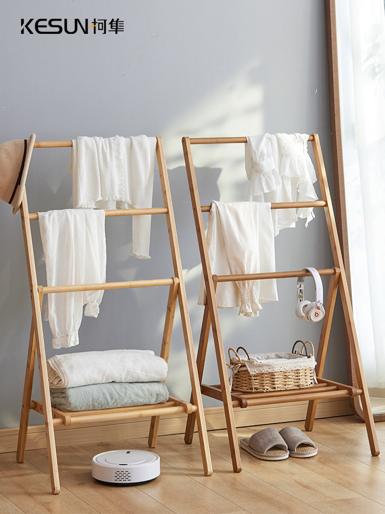 Bamboo Bedroom Clothes Rack Japanese Style Floor Standing Towel Rack