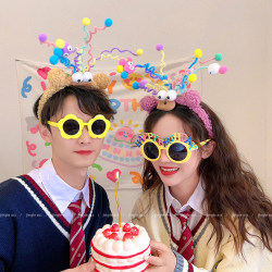 Cute Birthday Headband for Women, Funny and Happy Headwear, Exaggerated Twist Stick, Cartoon Photo Props, Headband Hat for Adults