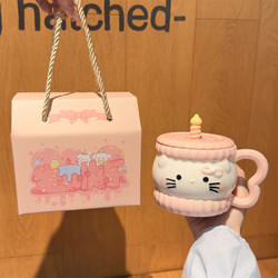 New Hand-Painted Embossed Ceramic Cup Kt Hello Kitty Water Cup Birthday Gift Gift Box Mug Meaningful