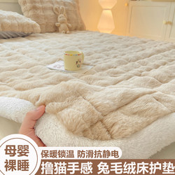 Winter Rabbit Fur Plush Mattress Thickened Bed Cover Student Dormitory Single Flannel Coral Fleece Bed Sheet Milk Velvet Mattress