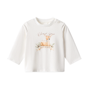 
Manxi Children's 2026 Autumn New Men's and Women's Baby Pure Cotton Antibacterial Printed T-Shirt Warm Long-Sleeved Bottoming Top