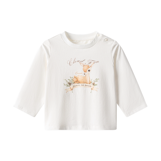 
Manxi Children's 2026 Autumn New Men's and Women's Baby Pure Cotton Antibacterial Printed T-Shirt Warm Long-Sleeved Bottoming Top