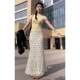 French retro temperament bow printed hollow high-waist skirt spring and summer new sexy hip fishtail long skirt