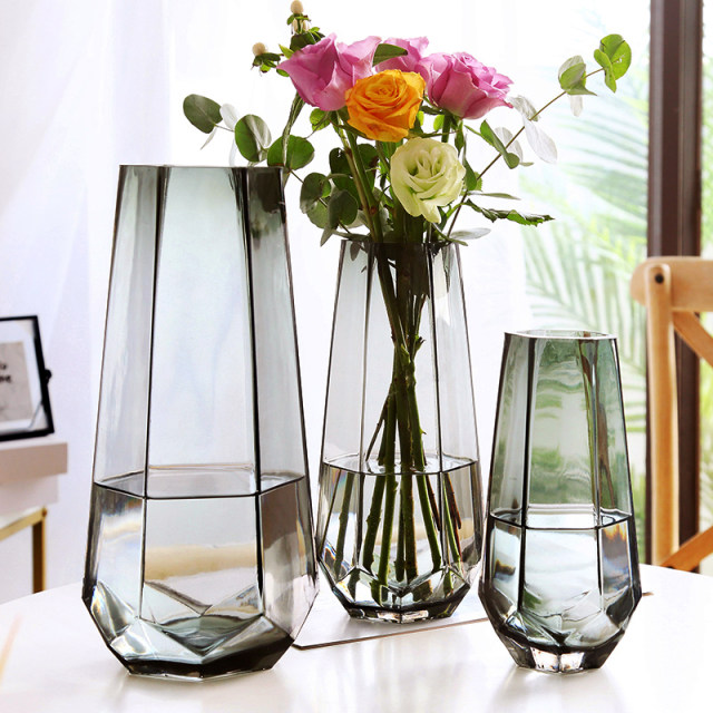 Nordic simple creative glass vase transparent Roman column flower ...