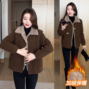 
Corduroy jacket for women loose belly covering mother outfit