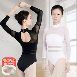 Dance Wear for Adult Women, Hollow-Out Mesh Ballet Practice Wear, One-Piece Long-Sleeved Gymnastics Wear, Aerial Yoga One-Piece Suit