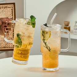 Large-Capacity Glass Cup, Giant Juice Cup with Handle, Lid, Straw Cup for Office Girls, Coffee Water Cup