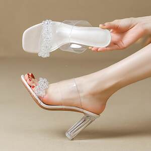 
Transparent Sandals Women's High Heels 2027 Summer New Style Medium Heels Fashion Thick Heels Outerwear Rhinestone Sandals Slippers Gift