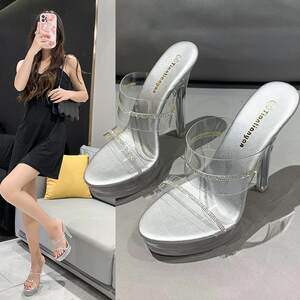 
Transparent waterproof platform stiletto buckle super high heel women's shoes sandals fashion catwalk shoes 2027 new fashion water gift