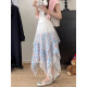 Sweet style irregular lace spliced ​​plaid skirt for women 2025 summer high waist slim A-line skirt
