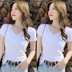 White T-Shirt for Women, Short-Sleeved, Korean Style, Slim Fit, Versatile, New Summer Base Shirt, Solid Color, Thin Half-Sleeve T-Shirt, Slimming Top
