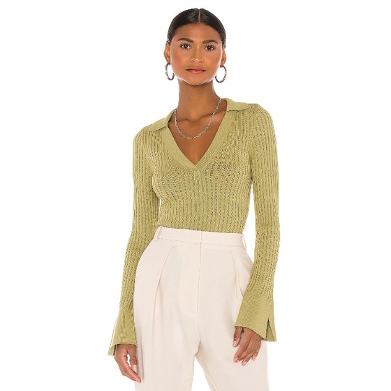 
[New winter product] Tularosa FEMME olive green sweater V-neck knitted top REVOLVE