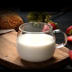 High Borosilicate Glass with Handle Breakfast Milk Cup Household High Temperature Resistant Tea Cup Thickeneded Drinking Cup Transparent