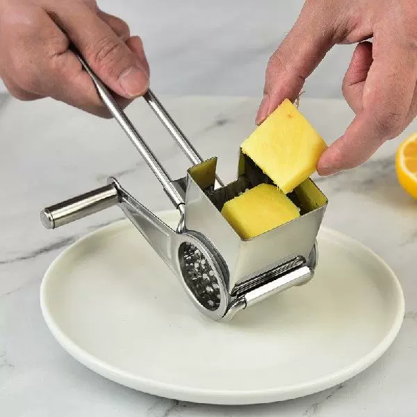 Stainless Steel Cheese Grater, Hand Crank, Rotary Blades