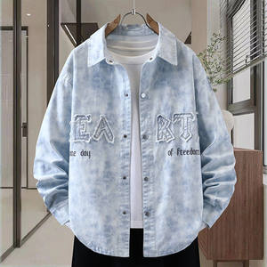 
Gradient denim shirt jacket men's personalized letter embroidery patch embroidery teenager student autumn high-end jacket