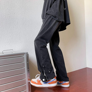 
Tim Peake jeans men's design zipper straight casual trousers American micro-flare pants 8905