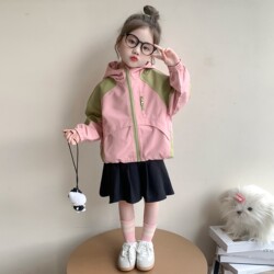 Girls' Outwears Spring and Autum 2026 New Style Baby Girl Stylish Casual Jacket Cardigan Kidsren's Autum Hooded Windbreaker