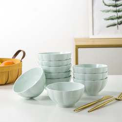 Household Solid Color Pumpkin Bowl Rice Bowl Creative Ceramic Single Bowl Japanese Simple Large Soup Bowl Noodle Bowl Combination Tableware