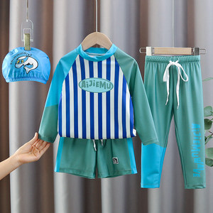 
Boys' new summer baby striped split swimsuit children's swimsuit boys long-sleeved sun protection quick-drying swimming set