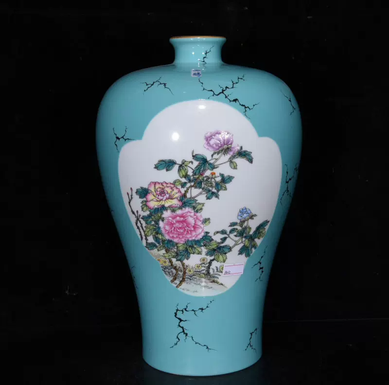 清雍正松石绿釉粉彩牡丹花卉纹梅瓶古董古玩古瓷器-Taobao