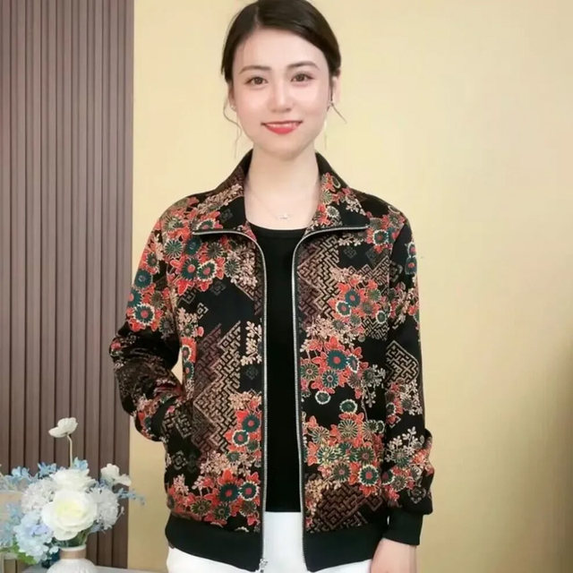 High-end coat women's long-sleeved lapel spring and autumn new 2025 loose top versatile jacket middle-aged and elderly mothers' outfit