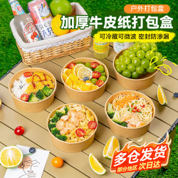 Temeiju Disposable Rice Bowl, Extra Thick, Food-Grade Packaging Box for Home Use, Picnic, Camping, Fruit Bento, Kraft Paper Bowl