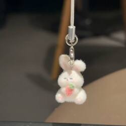 Cute Animal Blush Bunny Keychain Flocked Car Pendant Mobile Phone Chain Bag Pendant Gift for Friends