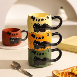Embossed Kitten Mug, High-Looking Mug for Girls, Cute and Creative Couple Water Cup, Ceramic Office Coffee Cup