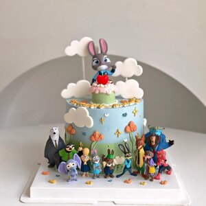 
Zootopia cake decoration ornaments cartoon Judy Nick children's birthday party dessert table decoration plug-in