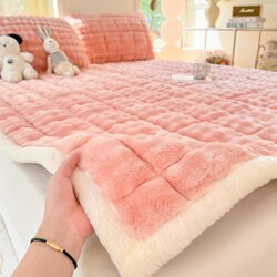 Solid Color Milk Velvet Mattress Winter Fleece Mattress Coral Velvet Foldable Mattress Pad Student Dormitory Single Soft Mattress