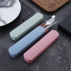 Korean-Style Creative Cute Student Stainless Steel Tableware Portable Children's Spoon Cake Fork Spoon Chopsticks Box Three-Piece Set