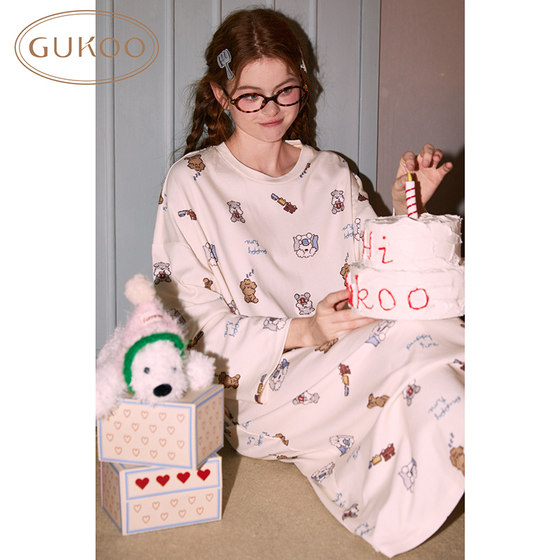 
Gukoo/Guokshell pajamas for women spring and autumn miiiiichan series pure cotton long-sleeved home wear nightgown