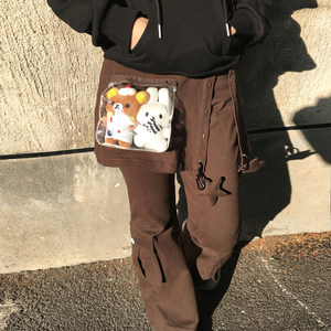 
starrykitty detachable butt curtain overalls slightly flared slimming trousers with transparent pain layer design