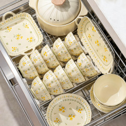 Dinnerware Set for Home Use 2025 New Model Jingdezhen High Aesthetic Cream Style Tableware Ceramic Bowls Plates Chopsticks Housewarming Bowl Set