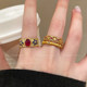
Medium-old gold enamel pattern ring for women niche design high-end index finger ring retro new Chinese finger ring