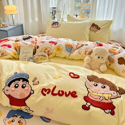 Four-Season Towel Embroidery Four-Piece Bedding Set, Pure Cotton Fitted Sheet, Bed Sheet, Duvet Cover, Dormitory Bedding Three-Piece Set