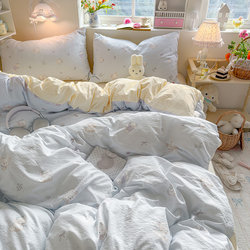 Class a Double-Layer Gauze Four-Piece Bedding Set, Pure Cotton, New Style Bed Sheet, Duvet Cover, Single Piece, Student Dormitory Three-Piece Set