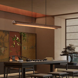 Song Dynasty Aesthetic Tea Room Chandelier Designer Solid Wood Mid-Century Style Zen-Inspired Ancient Restaurant Bar Counter Linear Lighting Fixture