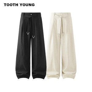 Zheng Yiai wears plus size men's clothing [plain hanging trousers] summer belt trousers wide leg trousers