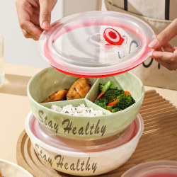 Ceramic Rice Bowl, Special Divided Lunch Box for Canteen Use, Porcelain Bowl for Office Workers, Microwaveable, Divided Bowl and Plate