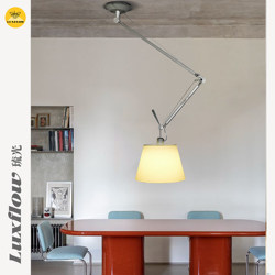 Glazed Folding Swing Arm Chandelier for Dining Room and Study, Vintage Parchment Swing Arm Single/Double Head Designer