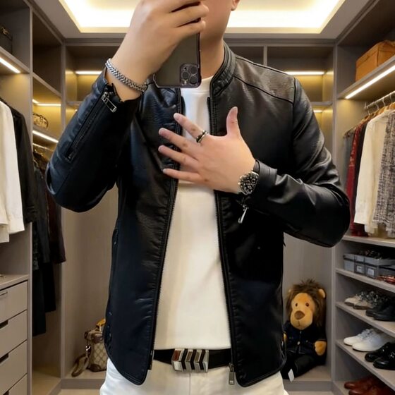 
[Ready Stock] 8012 Early Spring Popular Fashionable Casual Jacket Men's Leather Jacket Versatile Washed Leather