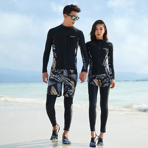 
2025 couple swimwear Korean new men's and women's wetsuit five-piece set three-piece sun protection long-sleeved zipper swimsuit