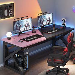 Computer Desk, Desktop Double Desk, Bedroom Simple Office Desk, Internet Cafe Gaming Desk and Chair Set, Carbon Fiber Gaming Desk